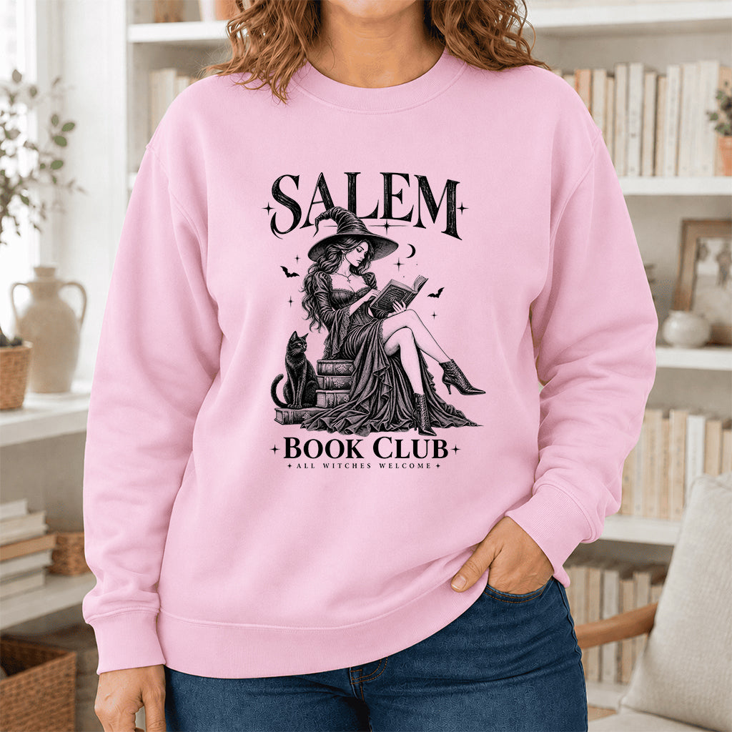 Salem Book Club Printed Sweatshirt | Spooky Book Lover Gift Light Pink
