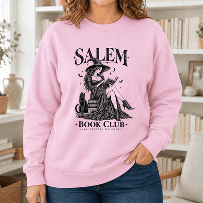 Salem Book Club Printed Sweatshirt | Spooky Book Lover Gift Light Pink