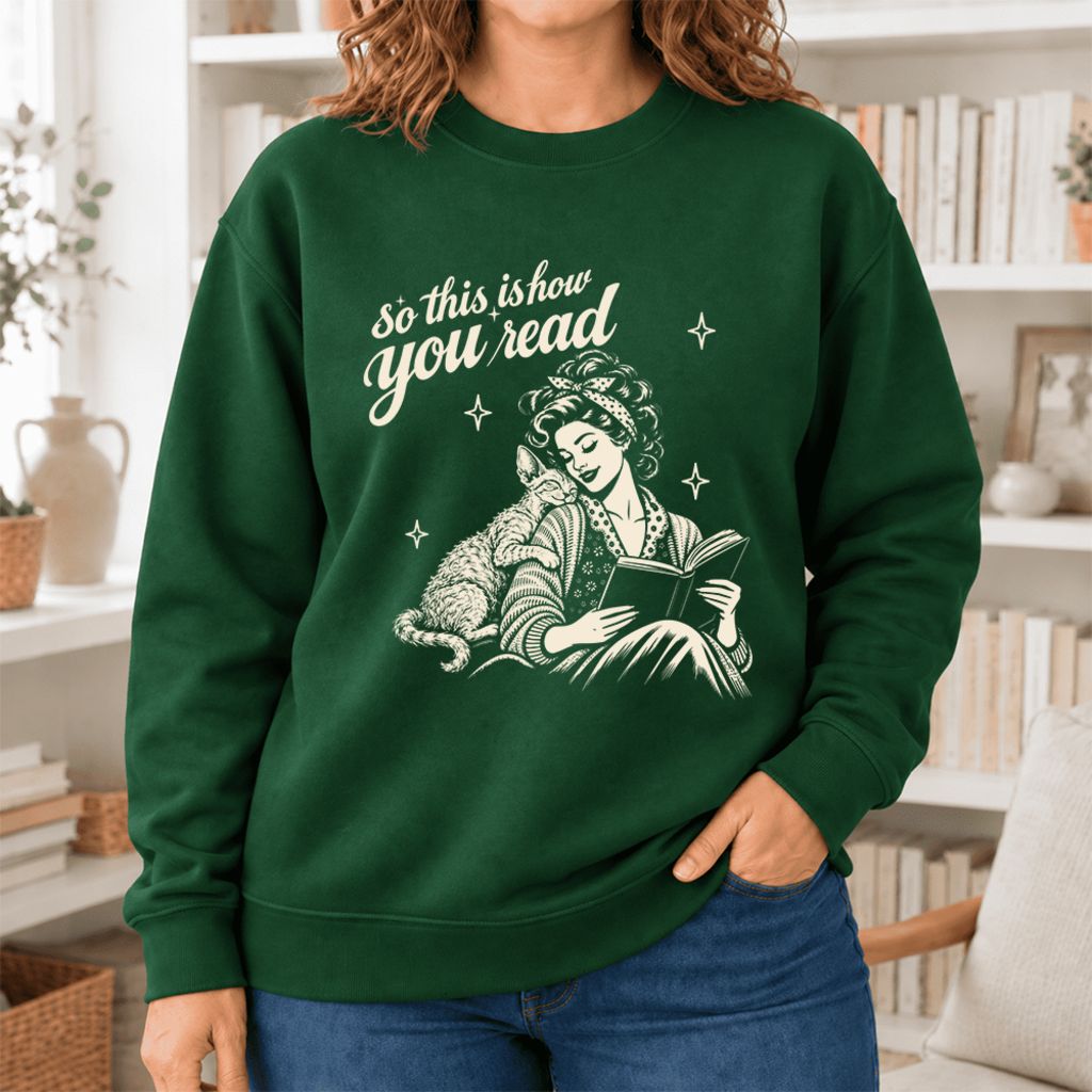 How You Read Devon Rex Softstyle Sweatshirt | Cozy Cat Lover & Reader Gift Forest Green