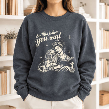 How You Read Beagle Softstyle Sweatshirt | Cozy Dog Mom Reader Gift Dark Heather