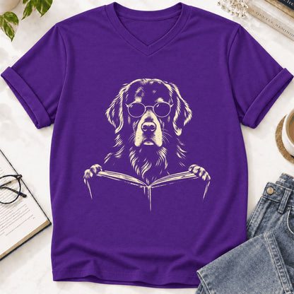 Golden Retriever Reading Book Ultra-Soft V-Neck | Dog Mom Reader Gift Team Purple
