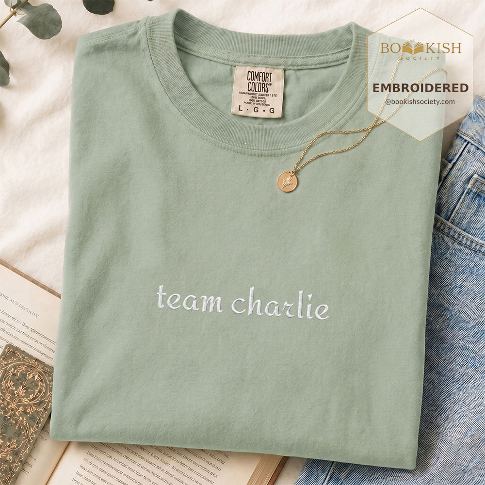 Embroidered Team Charlie Comfort Color® T-shirt Book Lover Gift Bay