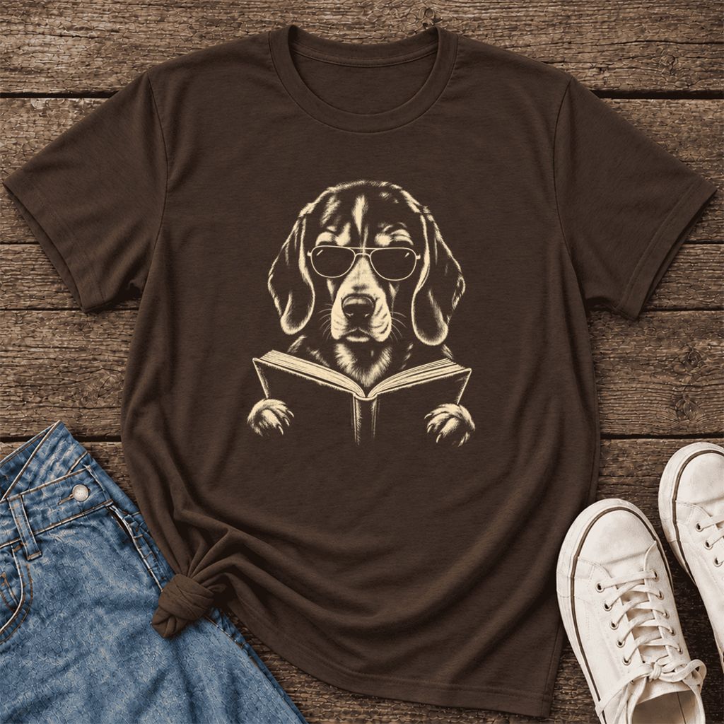 Beagle Reading Book Ultra-Soft Cotton T-Shirt | Beagle Lover Gift Brown