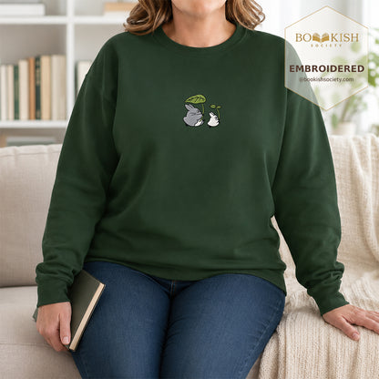 Forest Spirits and Flowers Embroidered Sweatshirt | Reader Gift Forest Green