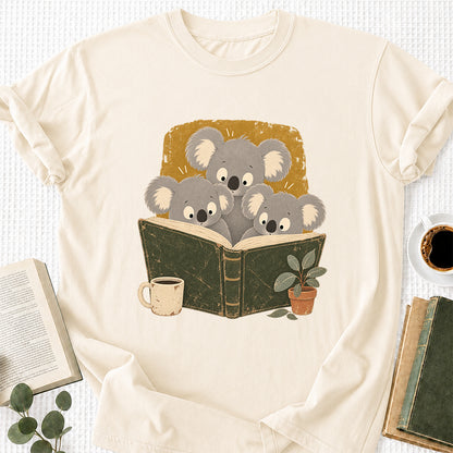 Minimal Japanese Koalas Reading Softstyle T-Shirt | Book Lover Gift Natural