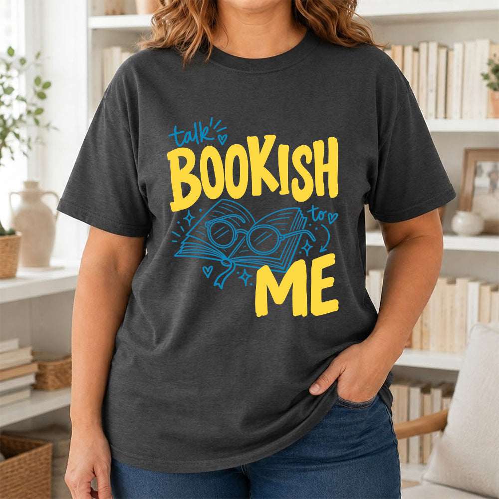 Talk Bookish To Me Cotton T-Shirt | Book Lover Gift Dark Heather