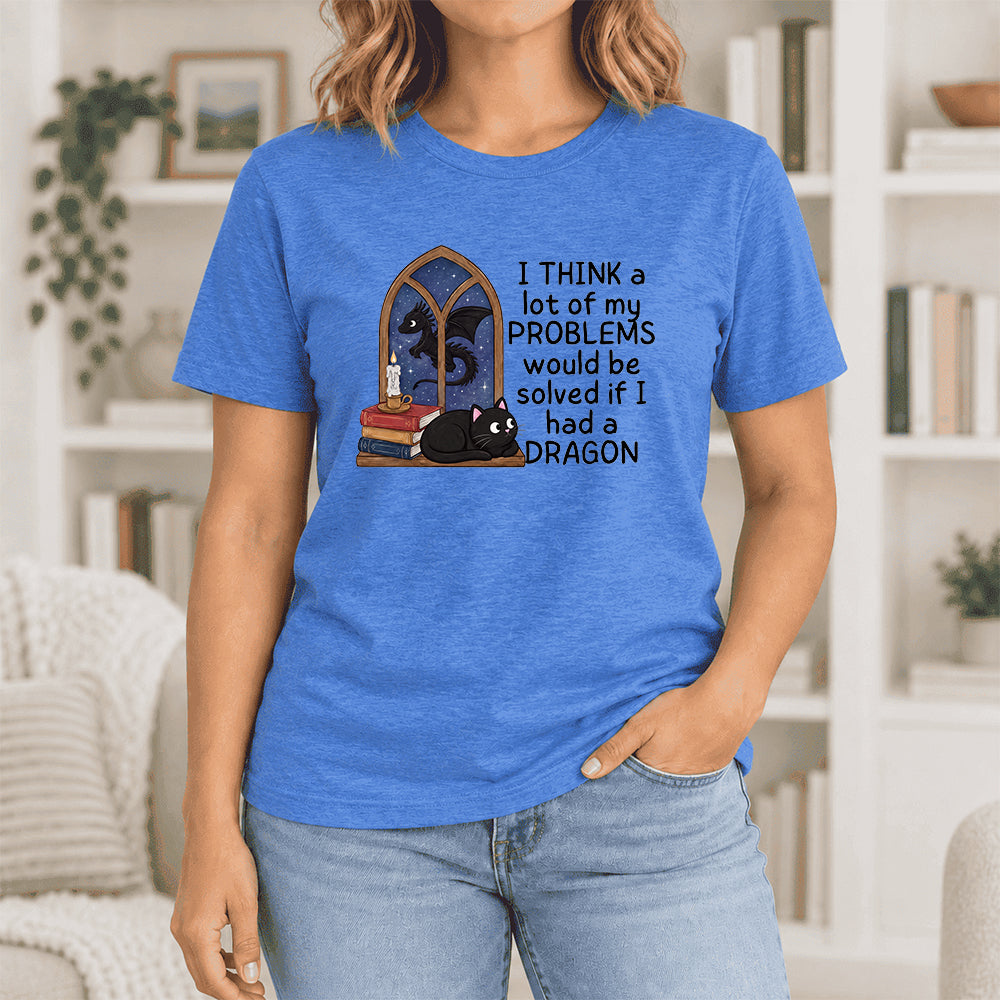 If I Could Have A Dragon Ultra-Soft Cotton T-Shirt | Fantasy Book Lover Gift Heather True Royal
