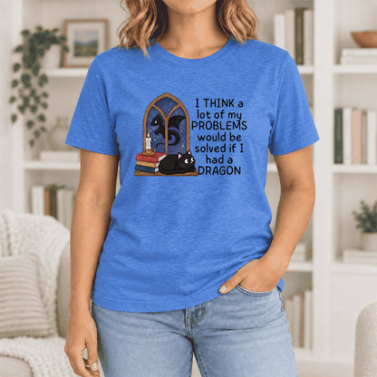 If I Could Have A Dragon Ultra-Soft Cotton T-Shirt | Fantasy Book Lover Gift Heather True Royal