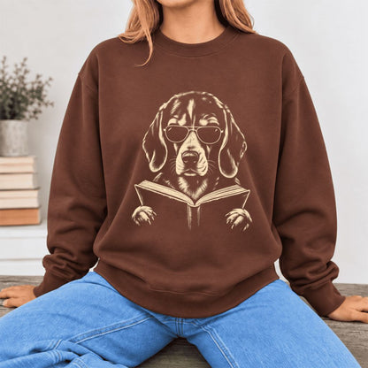 Beagle Reading Book Softstyle Sweatshirt | Dog Mom Reader Gift Cocoa