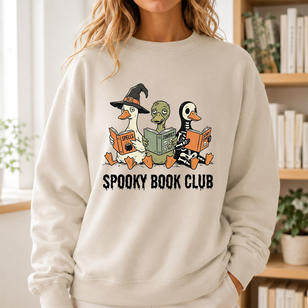 Spooky Book Club Printed Sweatshirt | Halloween Book Lover Gift Sand