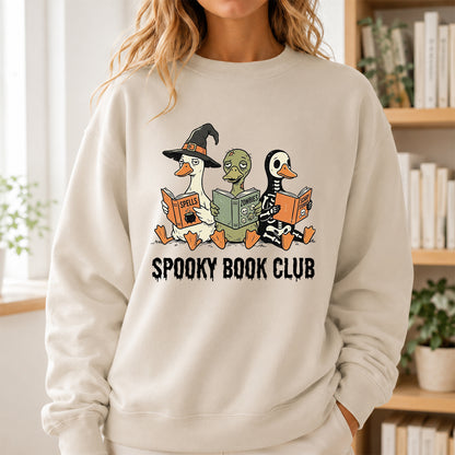 Spooky Book Club Printed Sweatshirt | Halloween Book Lover Gift Sand