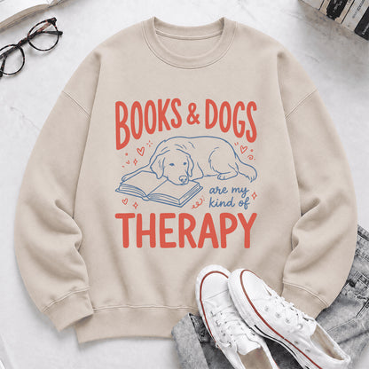 Give Me Books & Dogs Crewneck Sweatshirt | Dog Lover & Reader Gift Sand