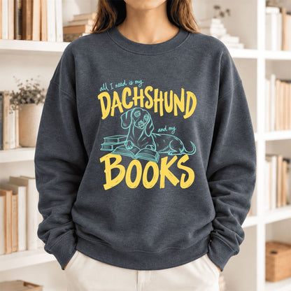 All I Need Is My Dachshund And My Books Softstyle Sweatshirt | Gift Dark Heather