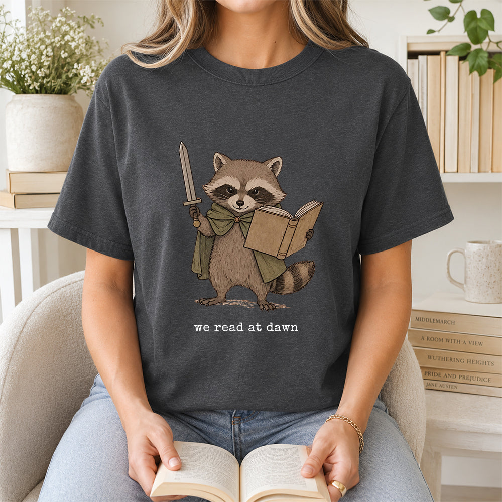 Funny Raccoon Reading Softstyle T-Shirt | Book Lover Gift Dark Heather