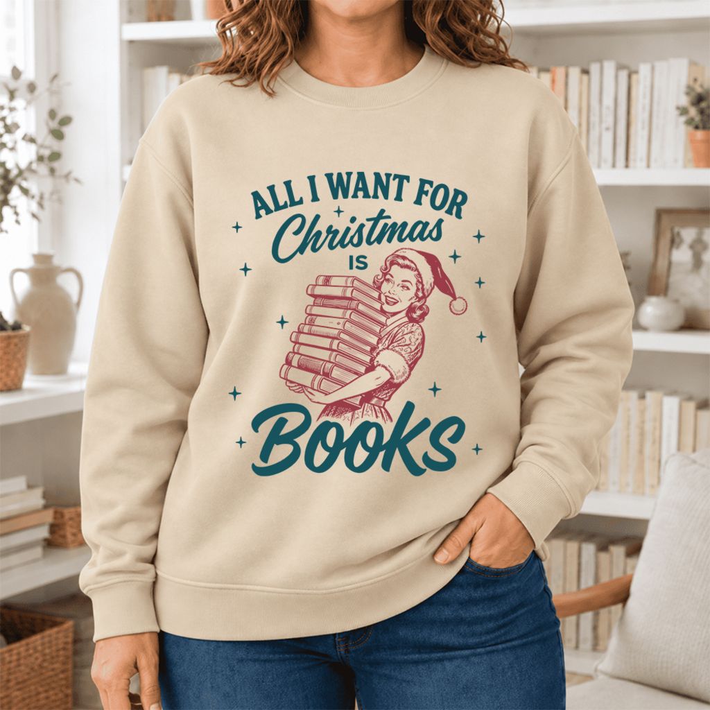 All I Want For Christmas Is Books Softstyle Sweatshirt | Christmas Reader Gift Sand