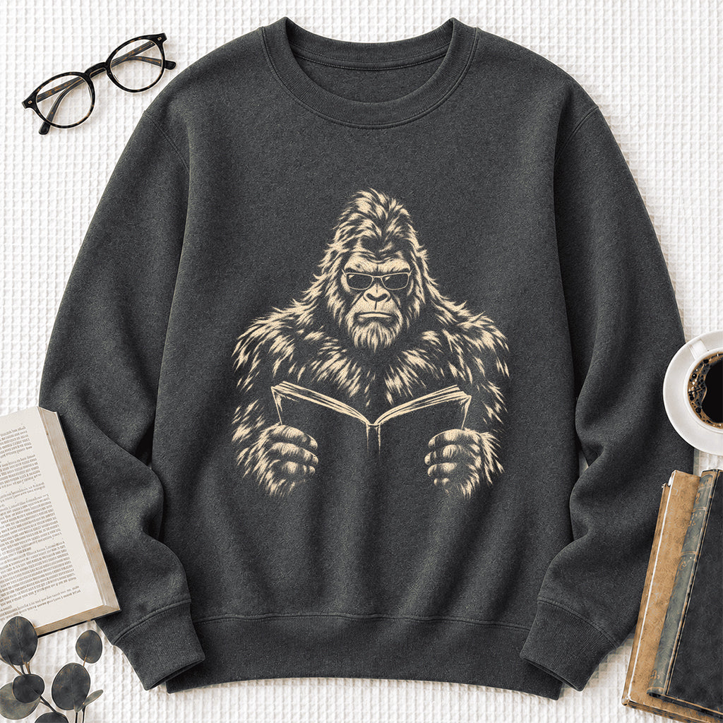Big Foot Reading Book Crewneck Sweatshirt | Reader Gift Dark Heather