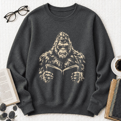 Big Foot Reading Book Crewneck Sweatshirt | Reader Gift Dark Heather