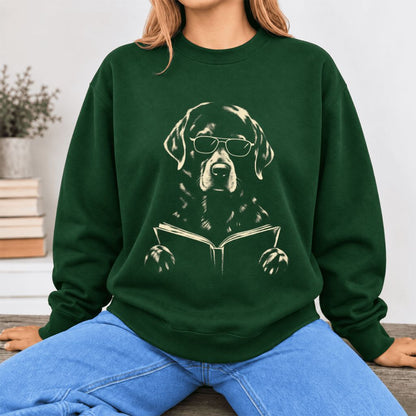 Labrador Retriever Reading Book Softstyle Sweatshirt | Dog Mom Reader Gift Forest Green