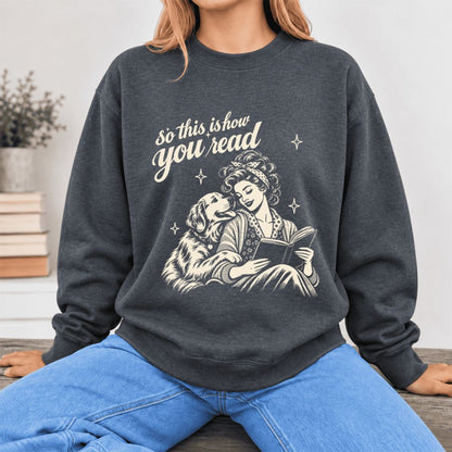 How You Read Golden Retriever Softstyle Sweatshirt | Dog Mom Reader Gift Dark Heather