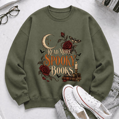 Read More Spooky Books Printed Sweatshirt | Halloween Book Lover Gift Military Green