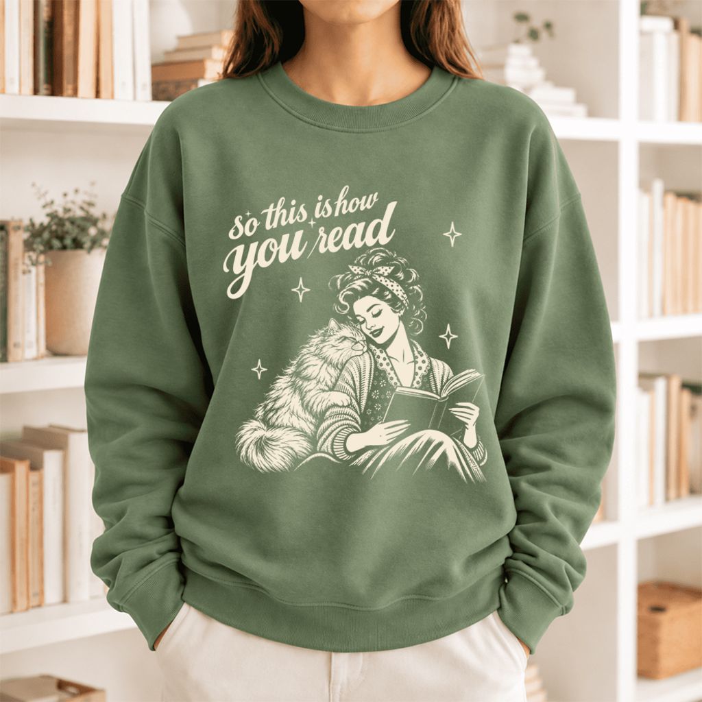 How You Read Persian Softstyle Sweatshirt | Cozy Cat & Book Lover Gift Military Green