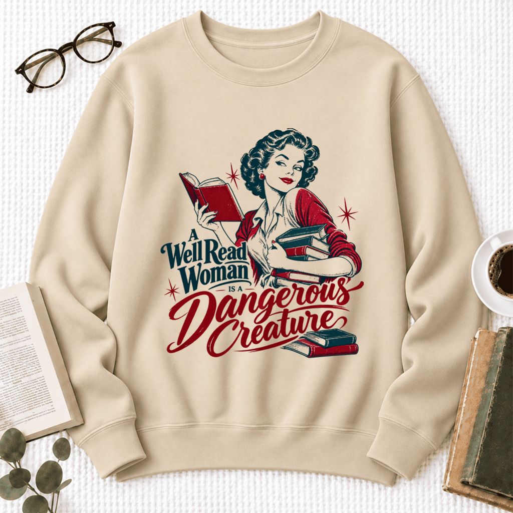 A Well Read Woman Is A Dangerous Creature Softstyle Sweatshirt | Reader Gift Sand