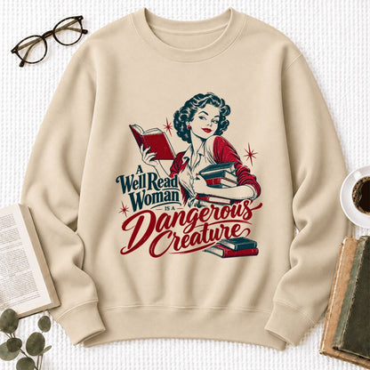 A Well Read Woman Is A Dangerous Creature Softstyle Sweatshirt | Reader Gift Sand
