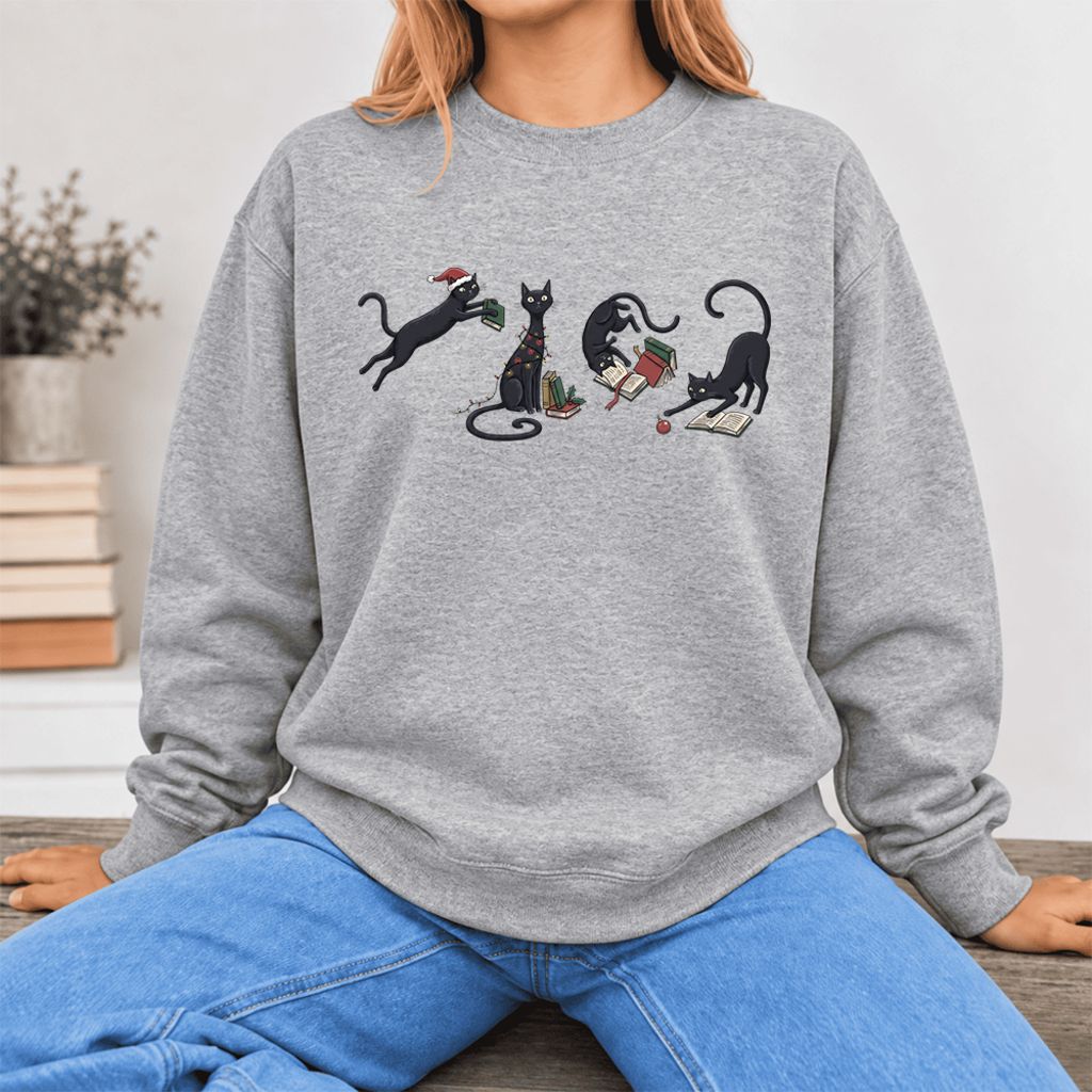Christmas Reading Cats Softstyle Sweatshirt | Christmas Book Lover Gift Sport Grey