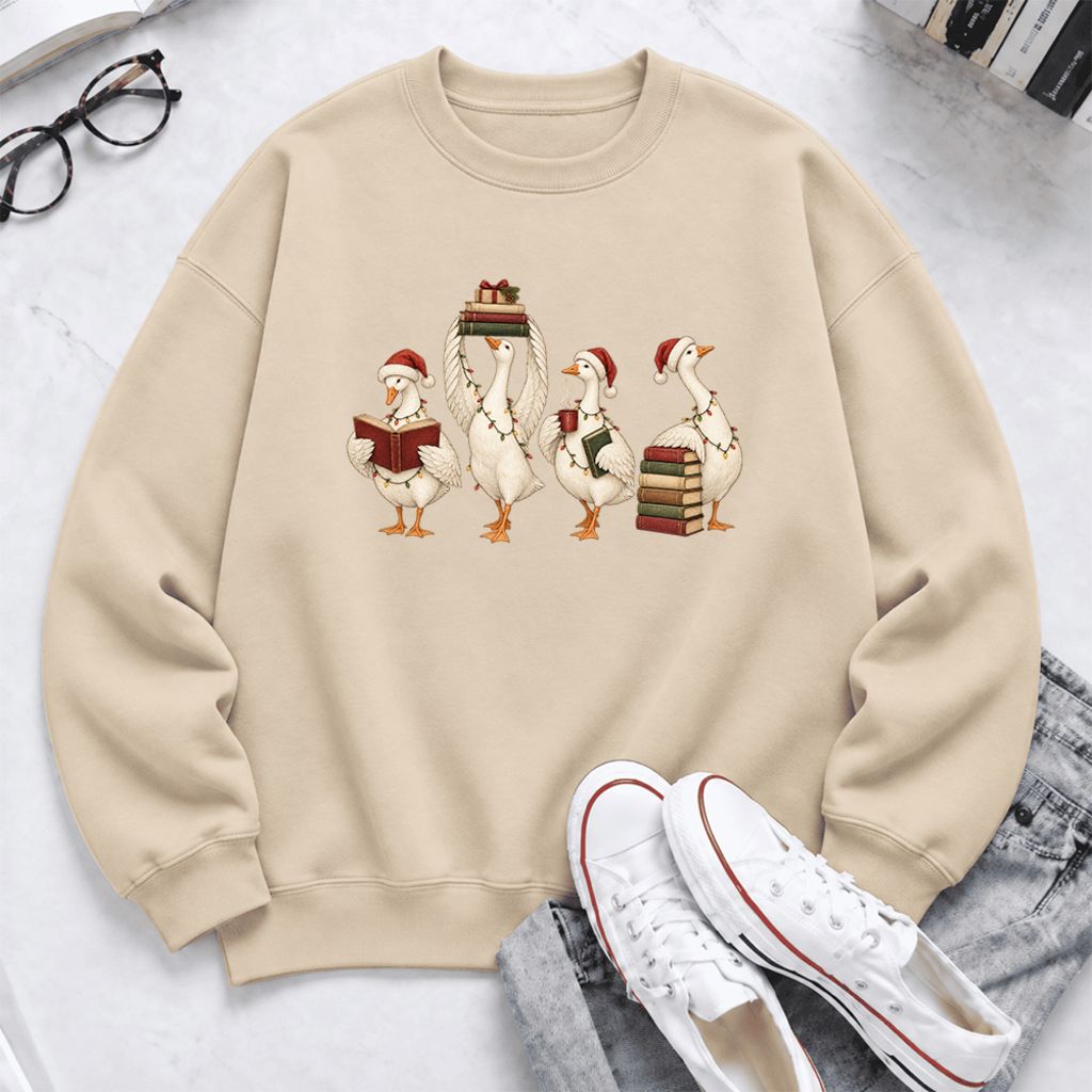 Christmas Reading Ducks Softstyle Sweatshirt | Christmas Book Lover Gift Sand