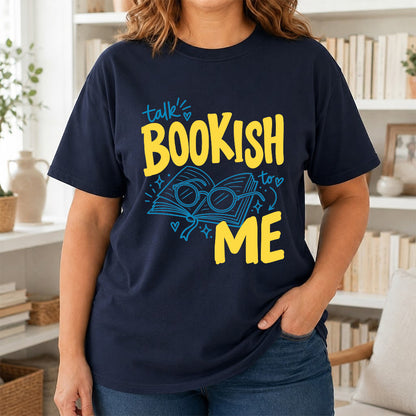 Talk Bookish To Me Cotton T-Shirt | Book Lover Gift Navy