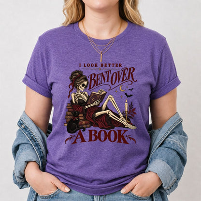 I Look Better Bent Over A Book Printed T-Shirt | Spicy Book Lover Gift Heather Purple