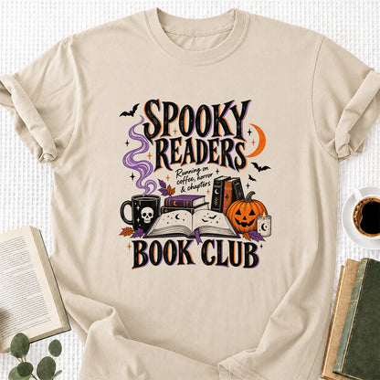 Spooky Readers Book Club Printed T-Shirt | Halloween Book Lover Gift Sand