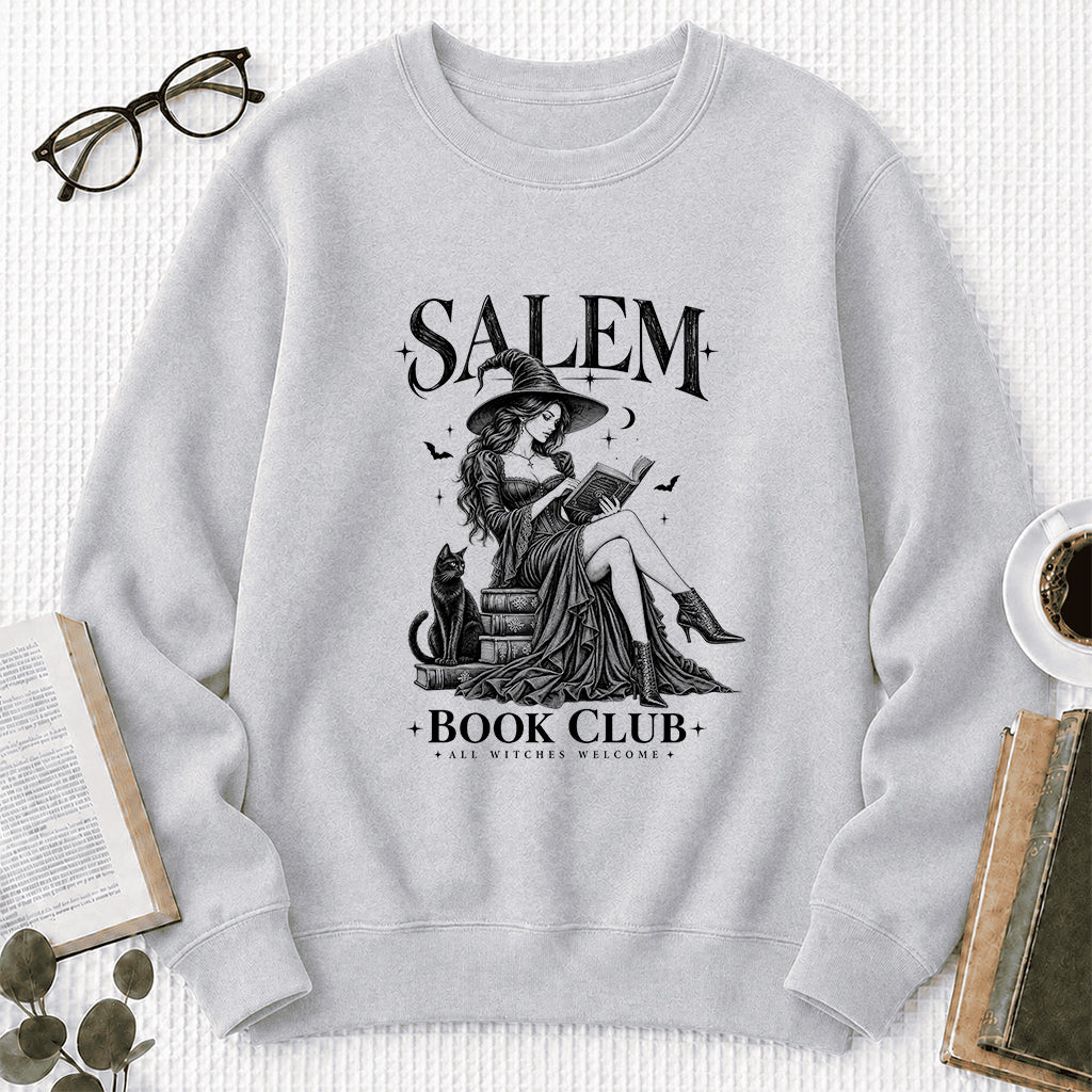 Salem Book Club Printed Sweatshirt | Spooky Book Lover Gift Sport Grey