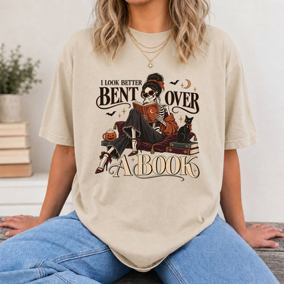 I Look Better Bent Over A Book Printed T-Shirt | Halloween Book Lover Gift Sand