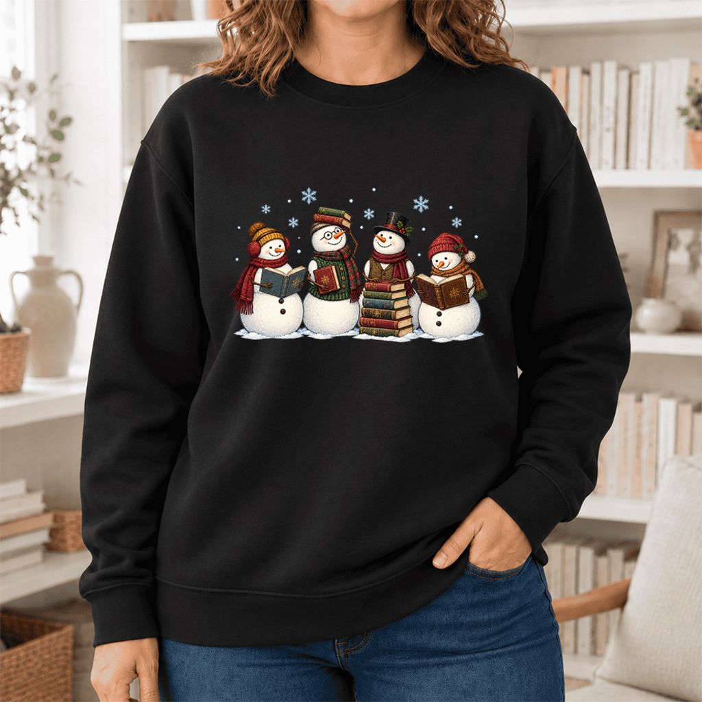Bookish Snowman Club Softstyle Sweatshirt | Christmas Book Lover Gift Black