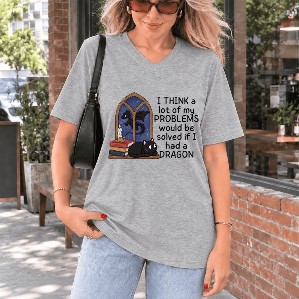 If I Could Have A Dragon Ultra-Soft V-Neck | Fantasy Reader Gift Athletic Heather