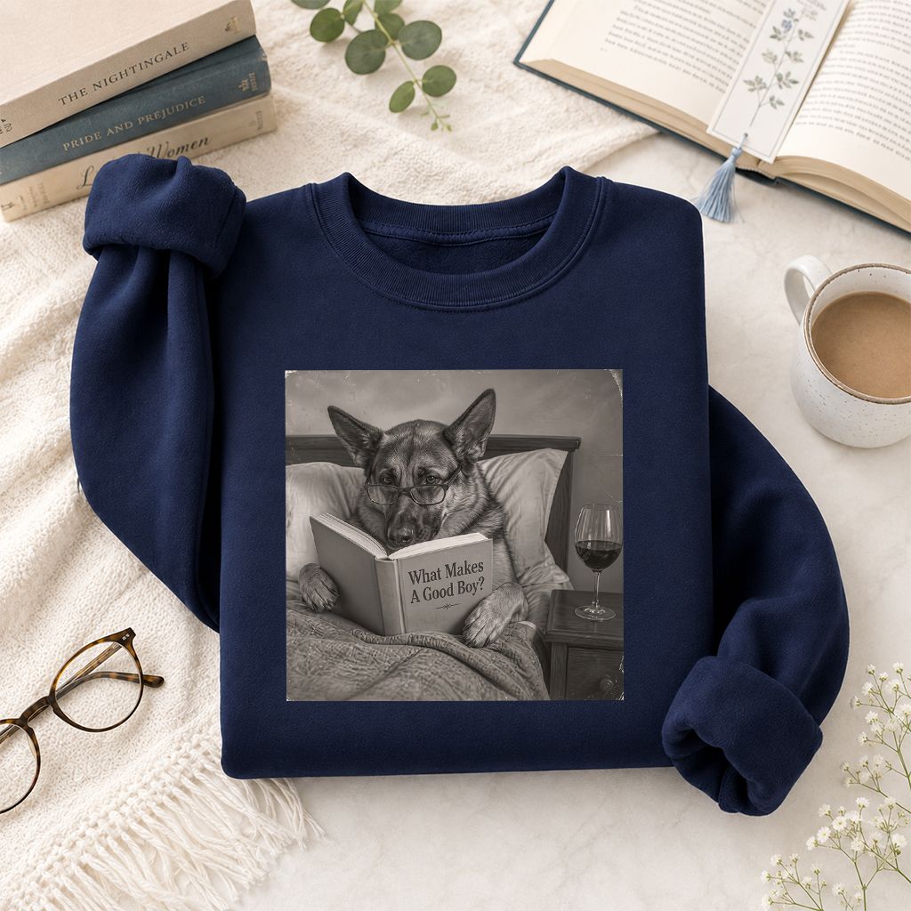 What Makes A Good Boy Crewneck Sweatshirt | Dog Lover Reader Gift Navy