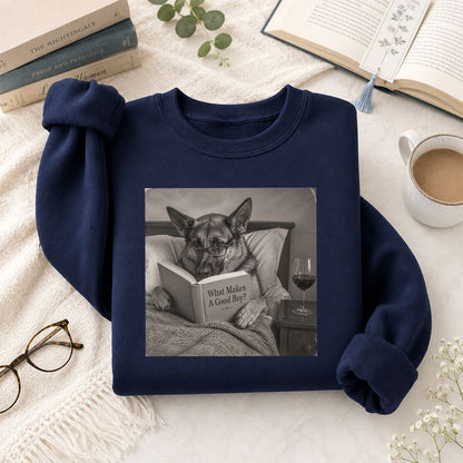 What Makes A Good Boy Crewneck Sweatshirt | Dog Lover Reader Gift Navy