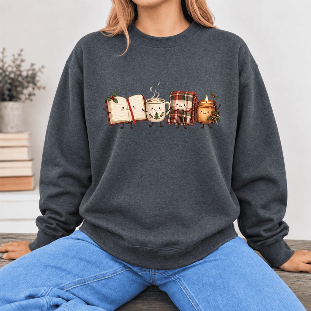 Christmas Cozy Club Softstyle Sweatshirt | Christmas Reader Gift Dark Heather