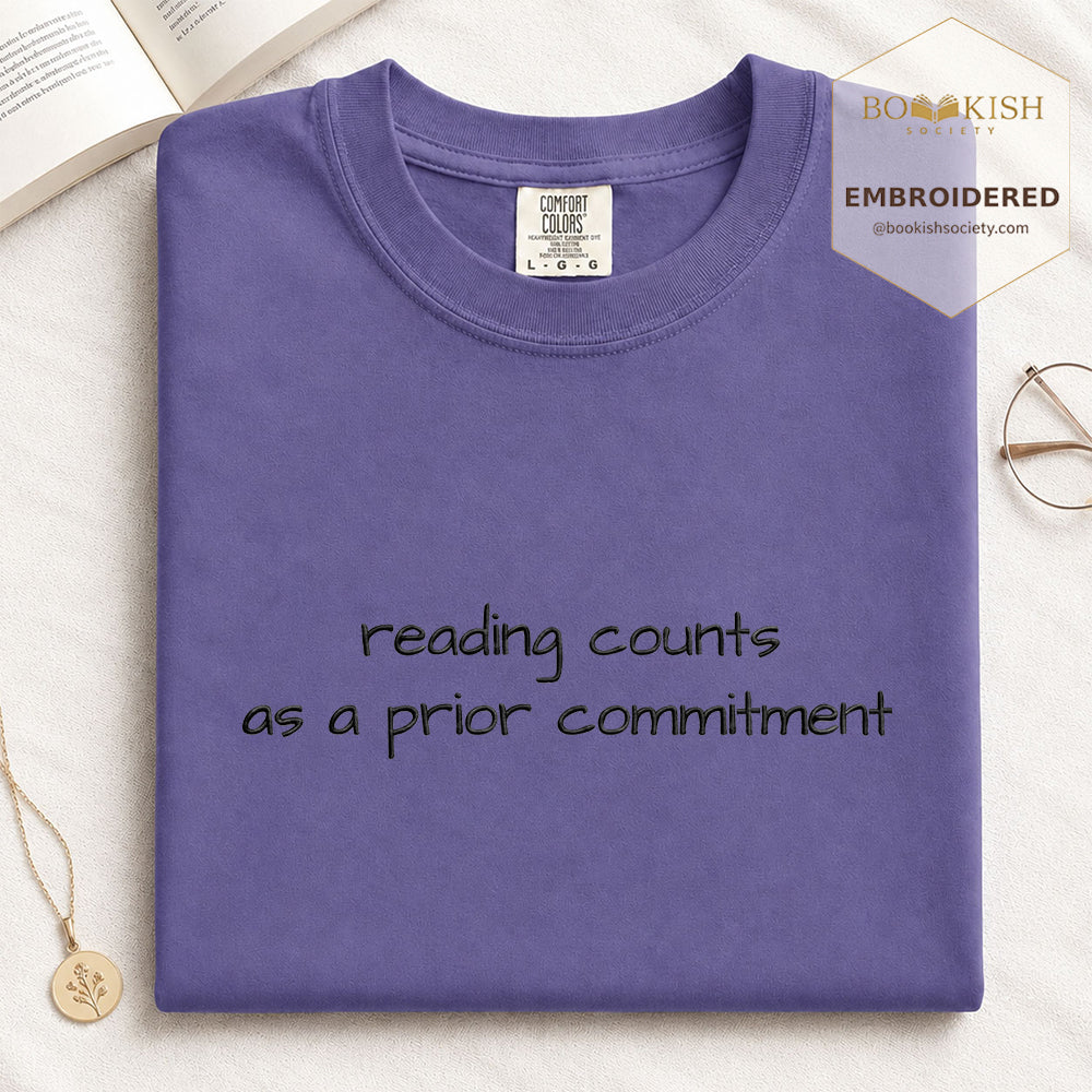 Embroidered Reading Counts As A Prior Commitment Comfort Color® T-shirt Book Lover Gift Grape