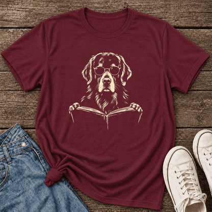 Golden Retriever Reading Book Ultra-Soft Cotton T-Shirt | Dog Mom Reader Gift Maroon