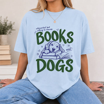Introverted But Willing To Discuss Books And Dogs Cotton T-Shirt | Dogs Lover & Reader Gift Light Blue