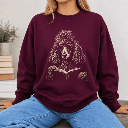 Poodle Reading Book Crewneck Sweatshirt | Reader Gift Maroon