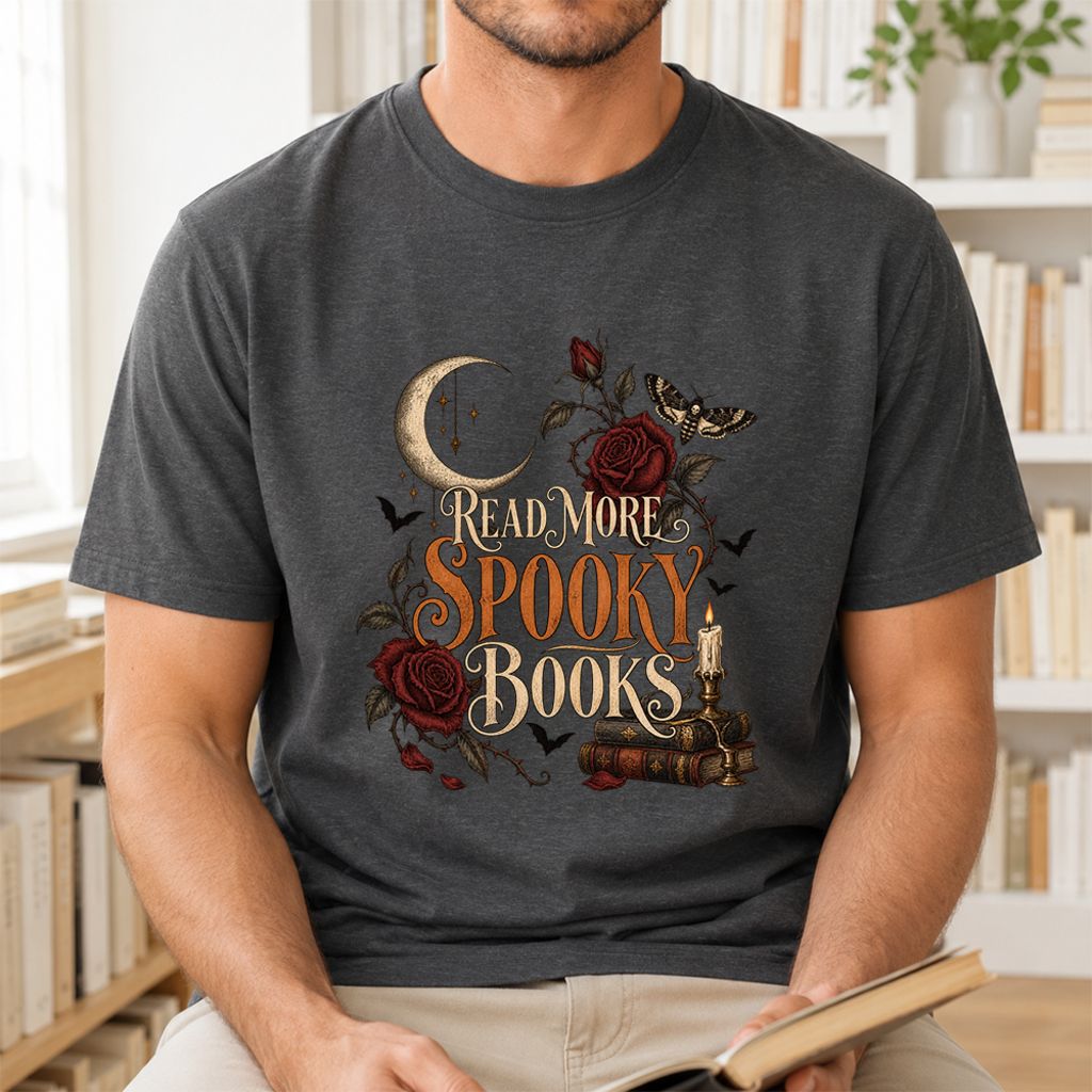 Read More Spooky Books Printed T-Shirt | Halloween Book Lover Gift Dark Heather