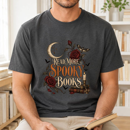 Read More Spooky Books Printed T-Shirt | Halloween Book Lover Gift Dark Heather