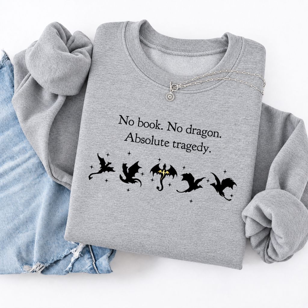 No Book, No Dragon Softstyle Sweatshirt | Fantasy Reader Gift Sport Grey