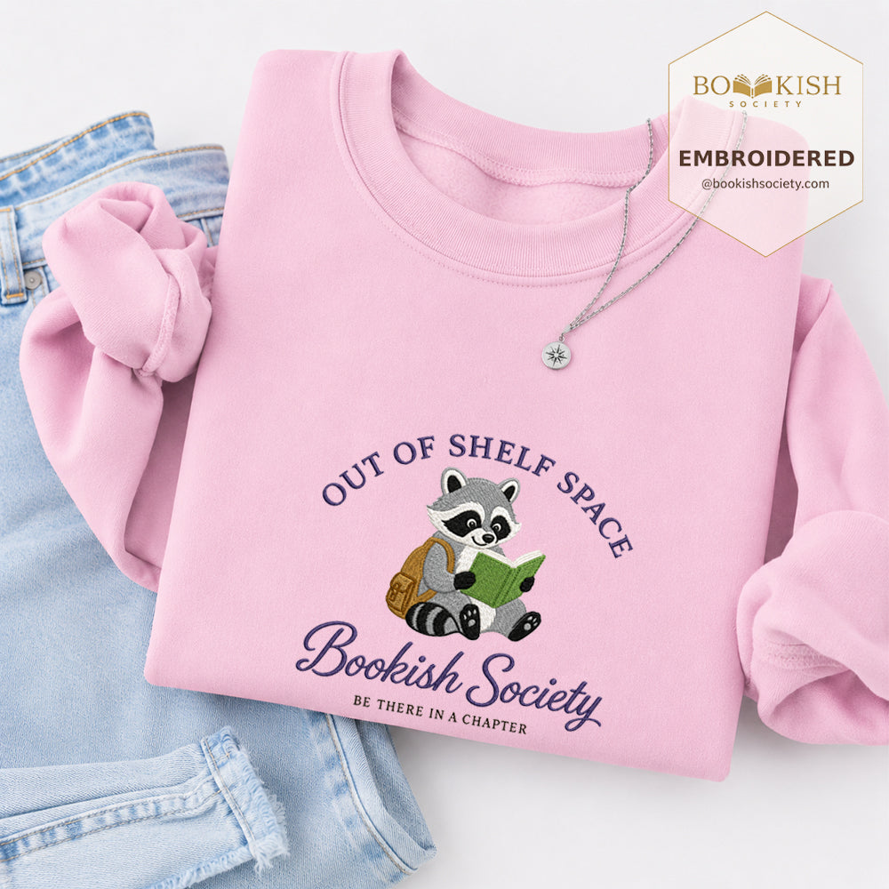 Funny Raccoon Embroidered Sweatshirt | Reader Gift Light Pink