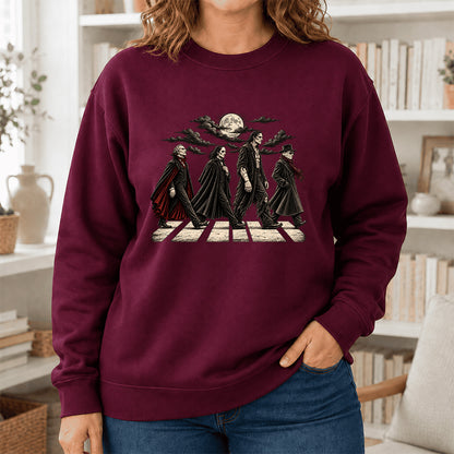 Monsters Road Printed Sweatshirt | Halloween Book Lover Gift Maroon