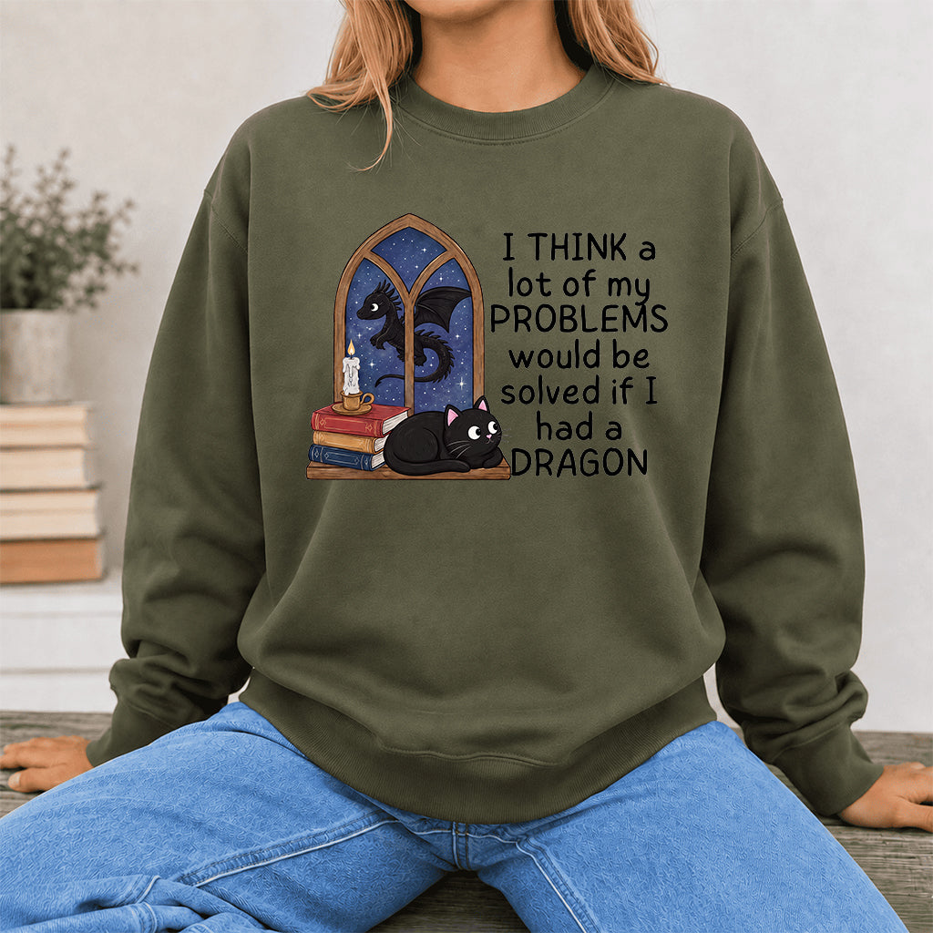 If I Could Have A Dragon Crewneck Sweatshirt | Reader Gift Military Green