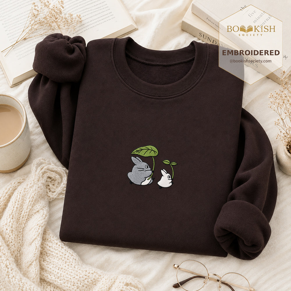 Forest Spirits and Flowers Embroidered Sweatshirt | Reader Gift Dark Chocolate